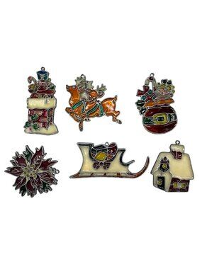 Handmade Christmas Set Of 6 Festive Christmas-Themed Stained Resin Ornament READ
